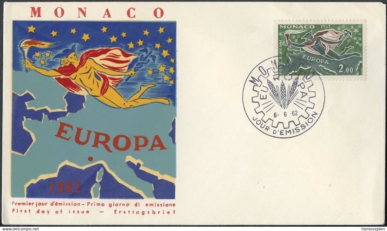 Europa CEPT 1962 Monaco FDC5 Y&T N°PA79 - Michel N°F698 - 2f EUROPA - 1962