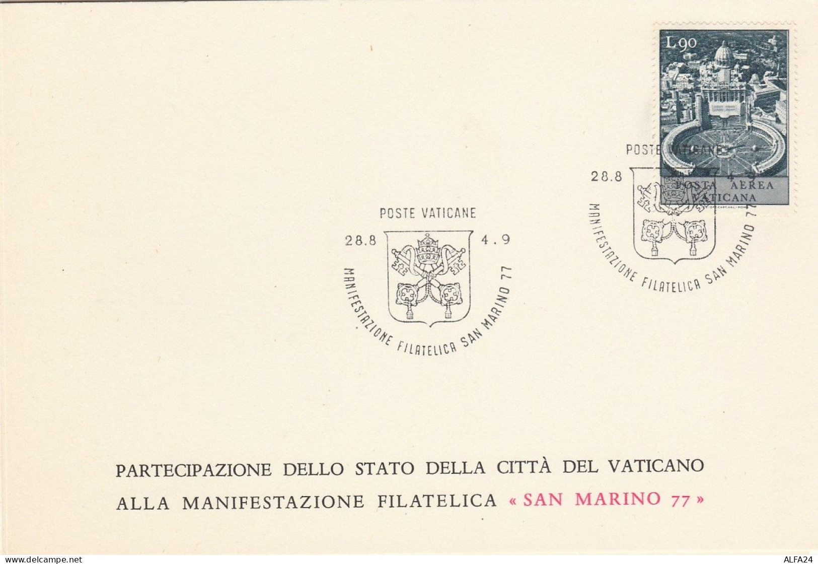 POSTA AEREA VATICANA 1977-MOSTRA FILATELICA SAN MARINO 77 (LK1020 - Covers & Documents