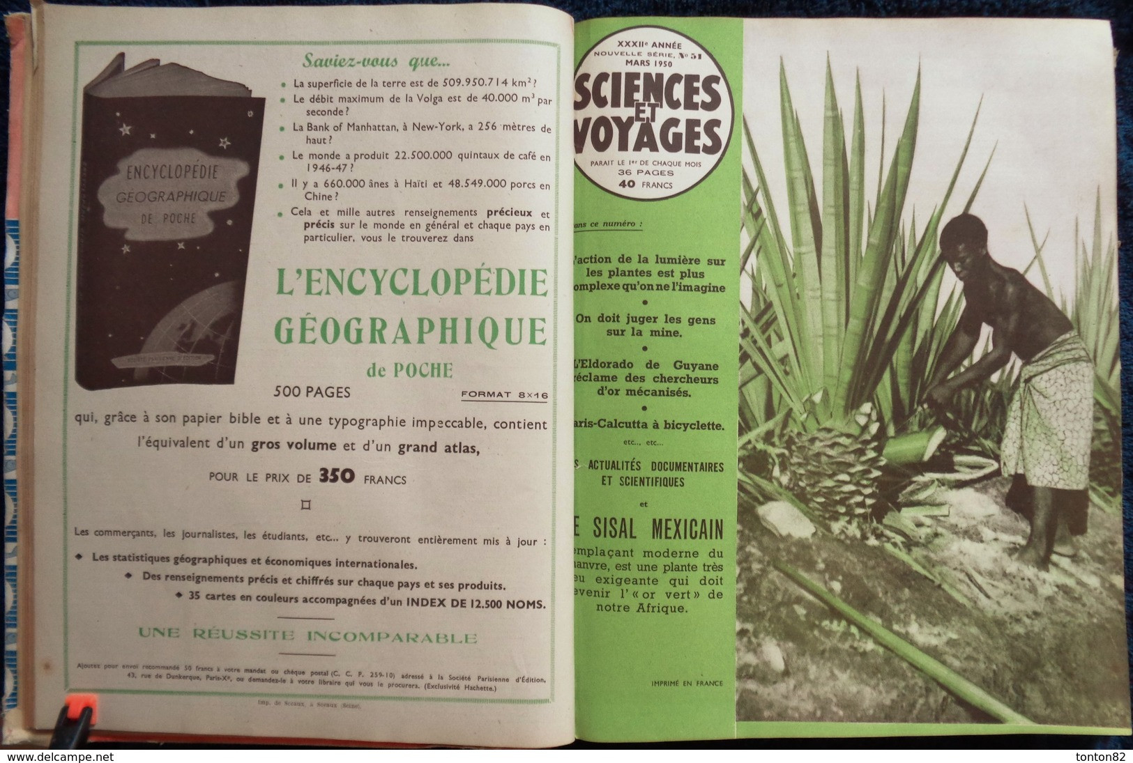 Sciences et Voyages - Reliure Année 1950 - 12 Numéros .