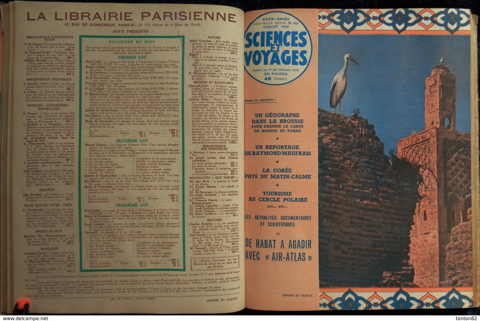 Sciences et Voyages - Reliure Année 1950 - 12 Numéros .