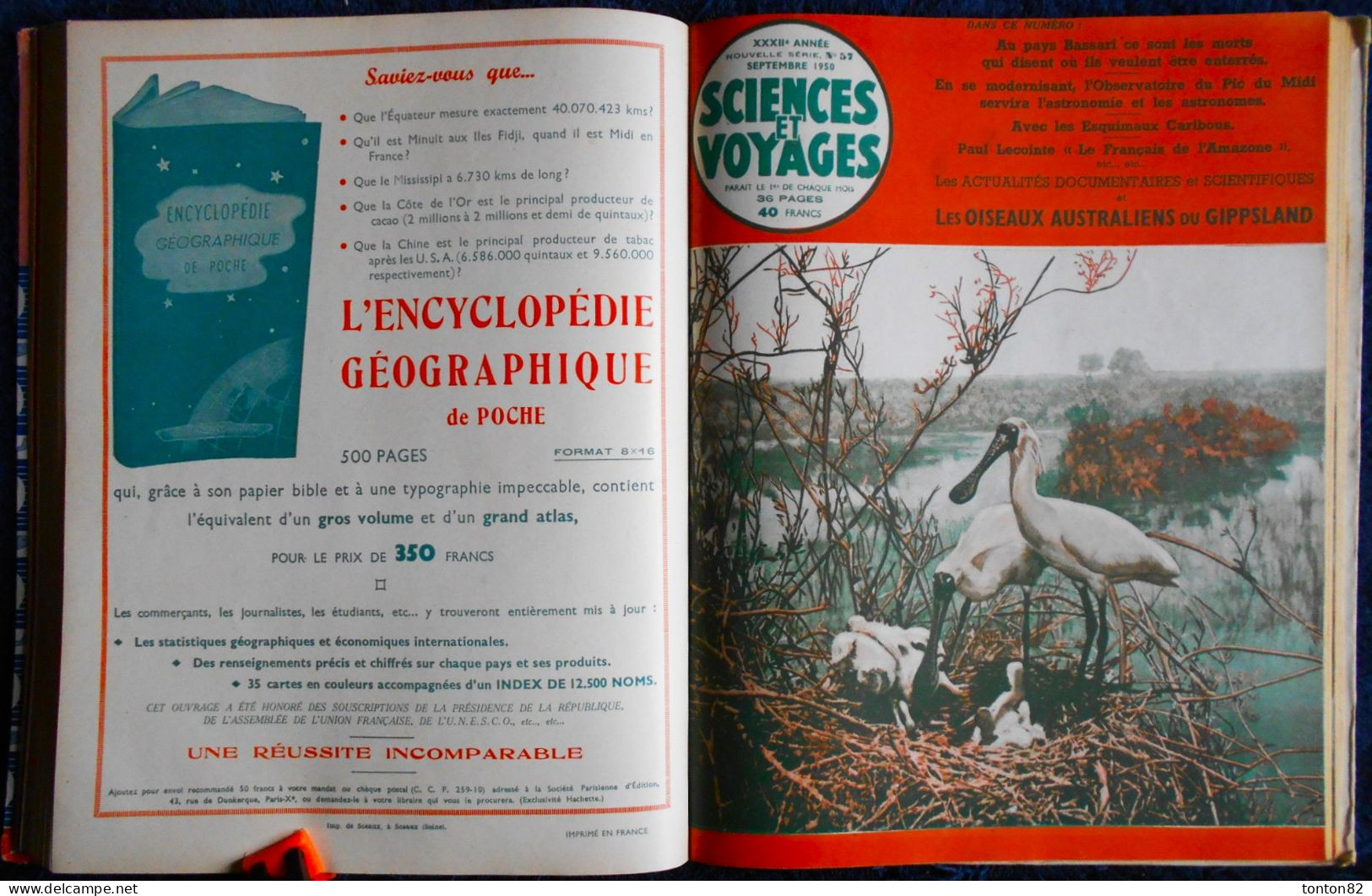 Sciences et Voyages - Reliure Année 1950 - 12 Numéros .