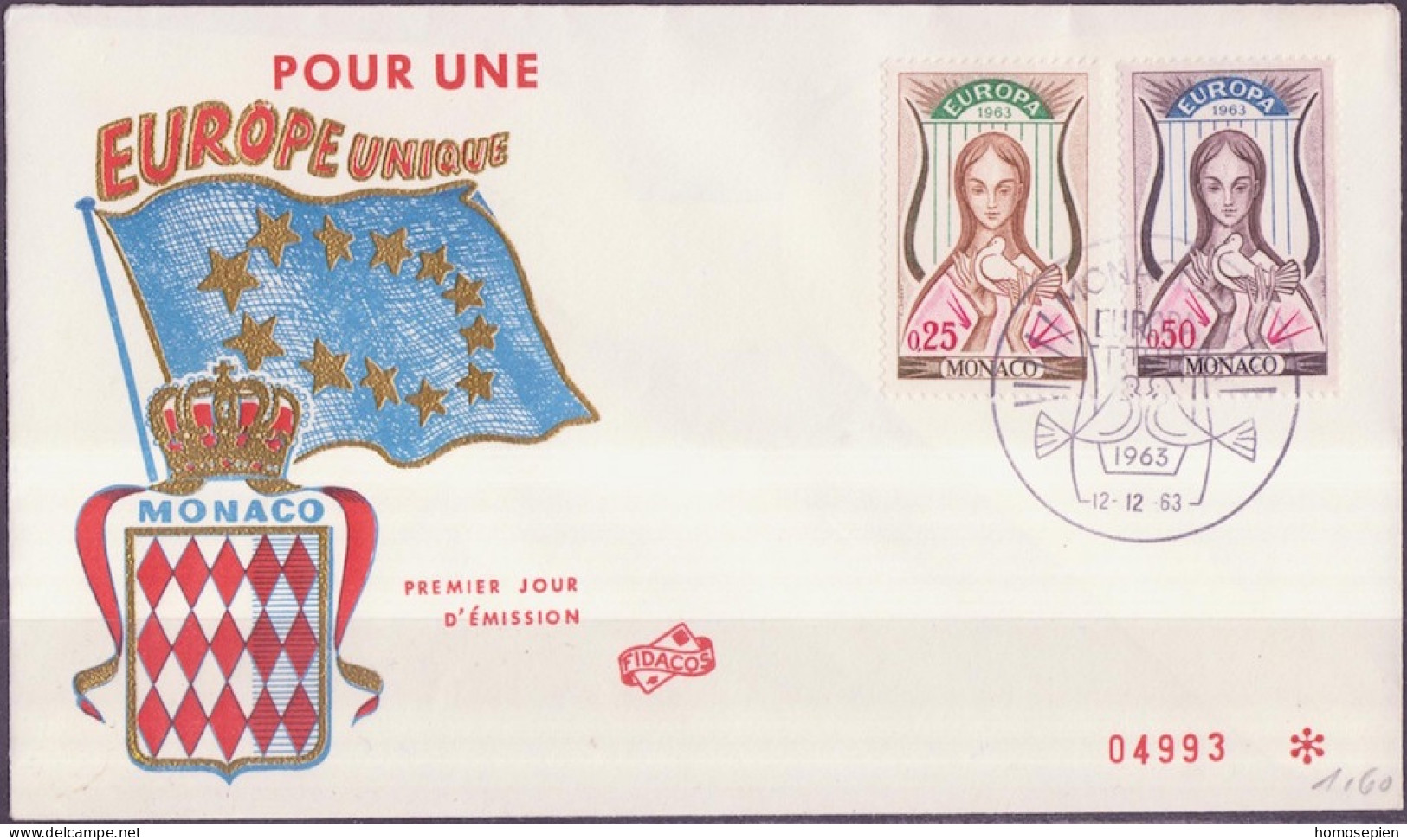 Europa CEPT 1963 Monaco FDC1 Y&T N°618 à 619 - Michel N°742 à 743 - 1963