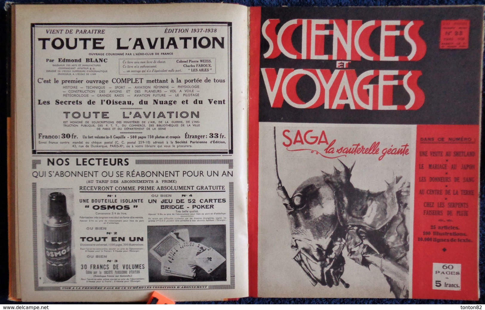 Sciences et Voyages - Reliure Année 1938 ( 2e Semestre ) - 6 Numéros .