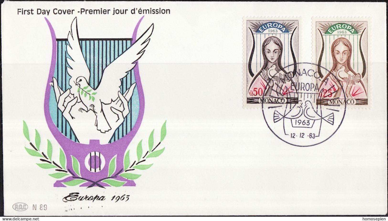 Europa CEPT 1963 Monaco FDC6 Y&T N°618 à 619 - Michel N°742 à 743 - 1963