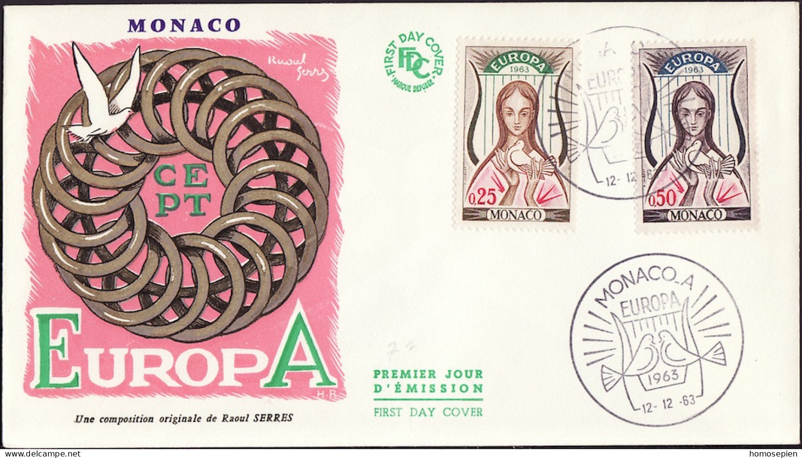 Europa CEPT 1963 Monaco FDC8 Y&T N°618 à 619 - Michel N°742 à 743 - 1963