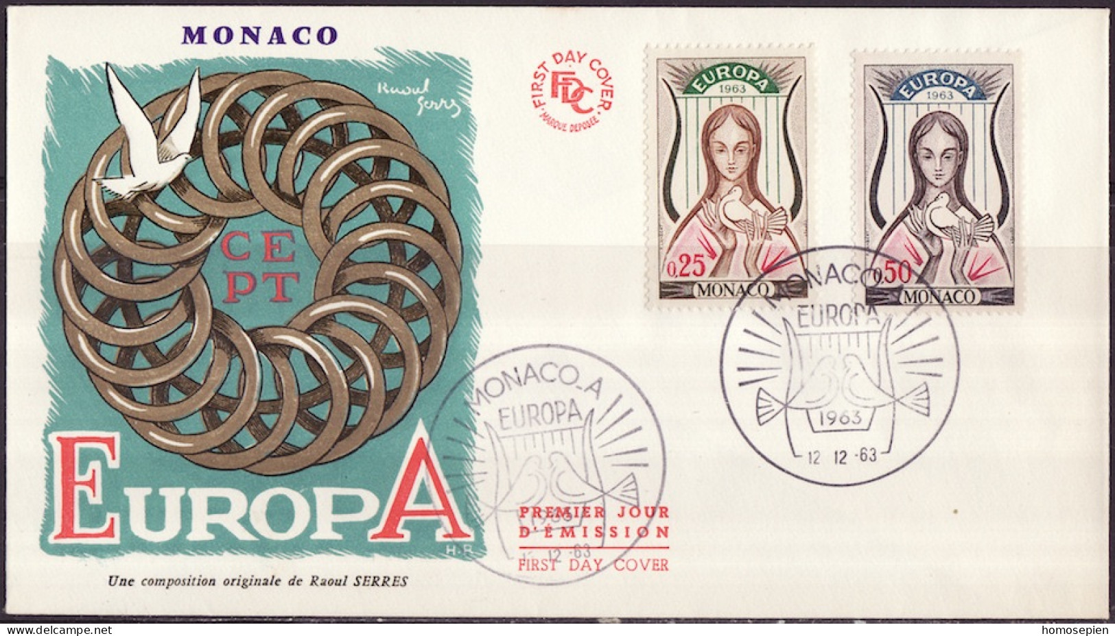 Europa CEPT 1963 Monaco FDC9 Y&T N°618 à 619 - Michel N°742 à 743 - 1963