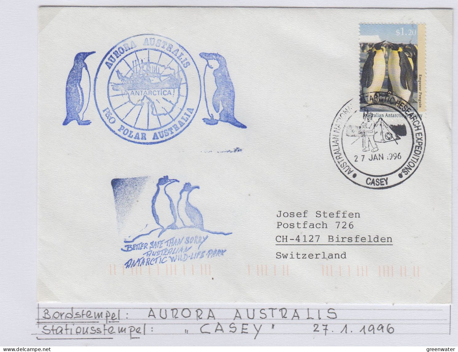 AAT Aurora Australis Ca Casey 27 JAN 1996 (AS177) - Covers & Documents