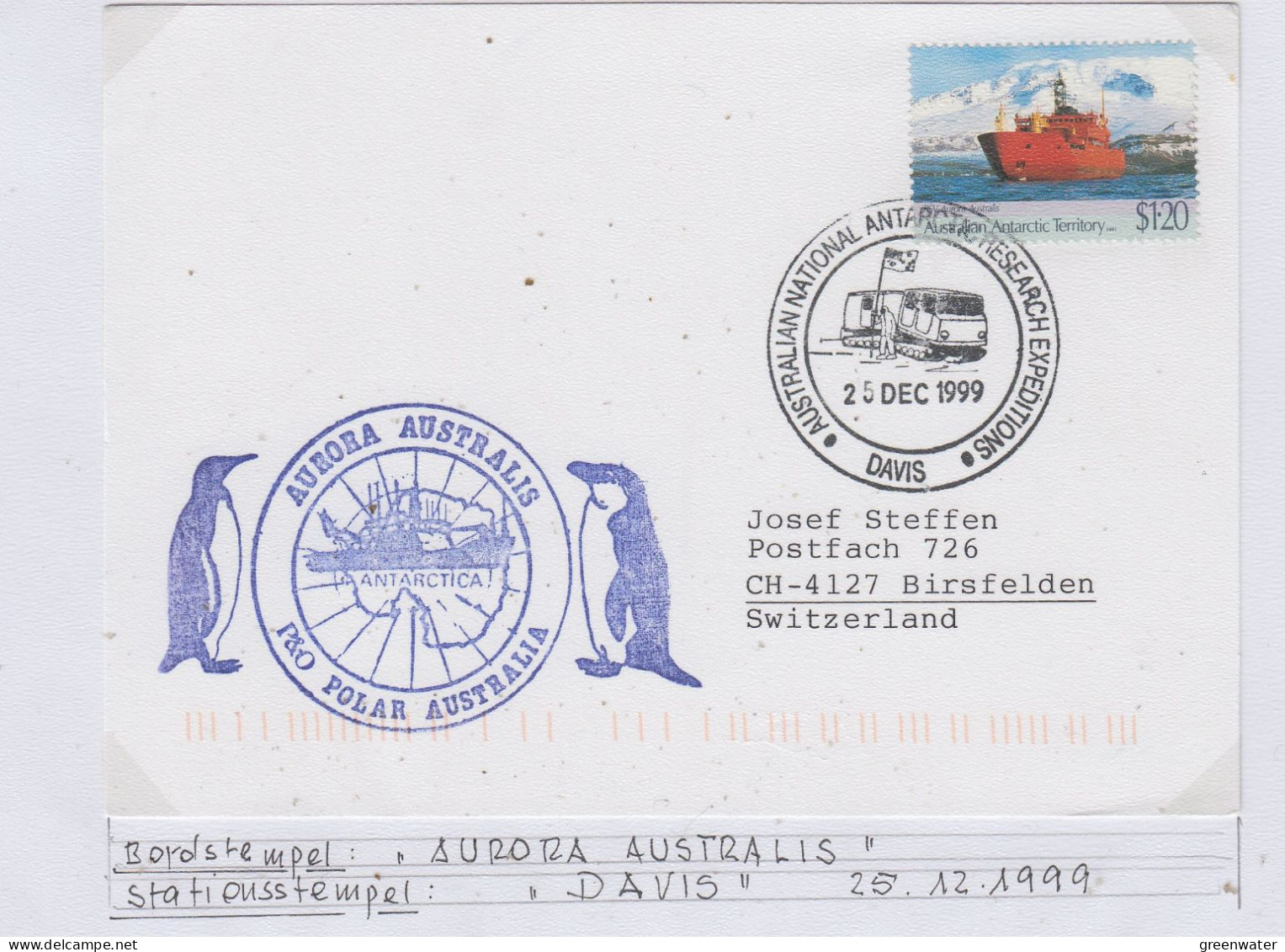 AAT Aurora Australis Ca Davis 25 DEC 1999 (AS177C) - Briefe U. Dokumente