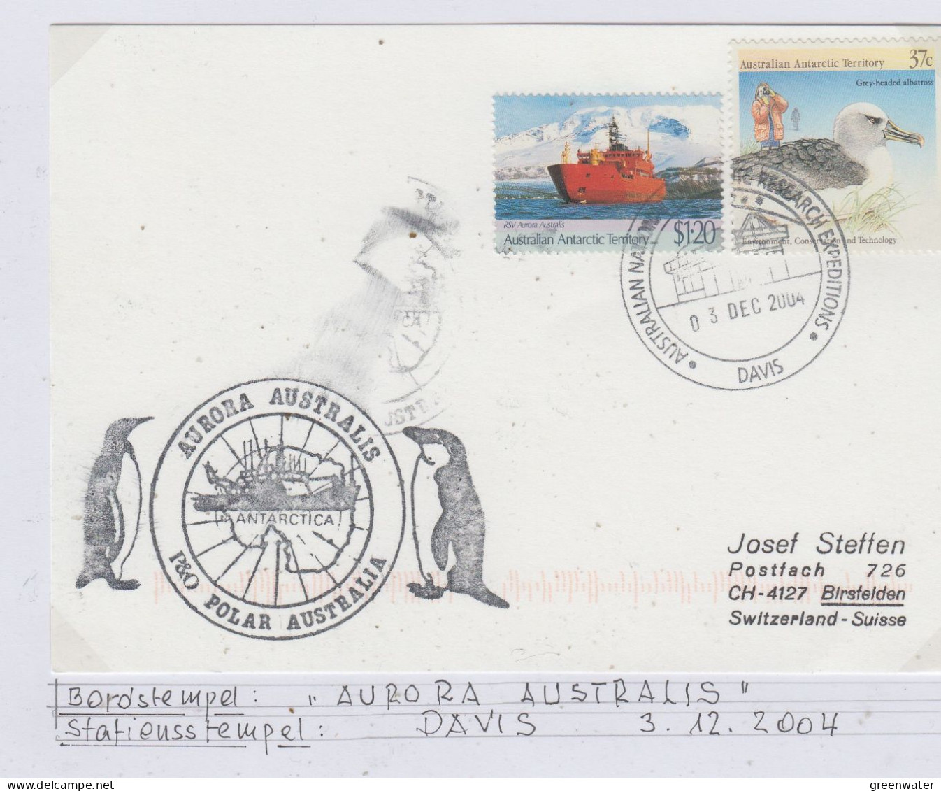 AAT Aurora Australis Ca Davis 3 DEC 2004 (AS178C) - Briefe U. Dokumente