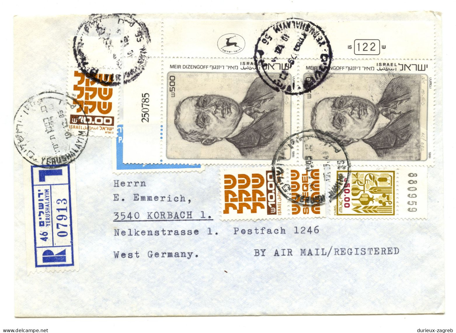 Israel Letter Cover Posted Registered 198? Jerusalem To Germany B200115* - Covers & Documents