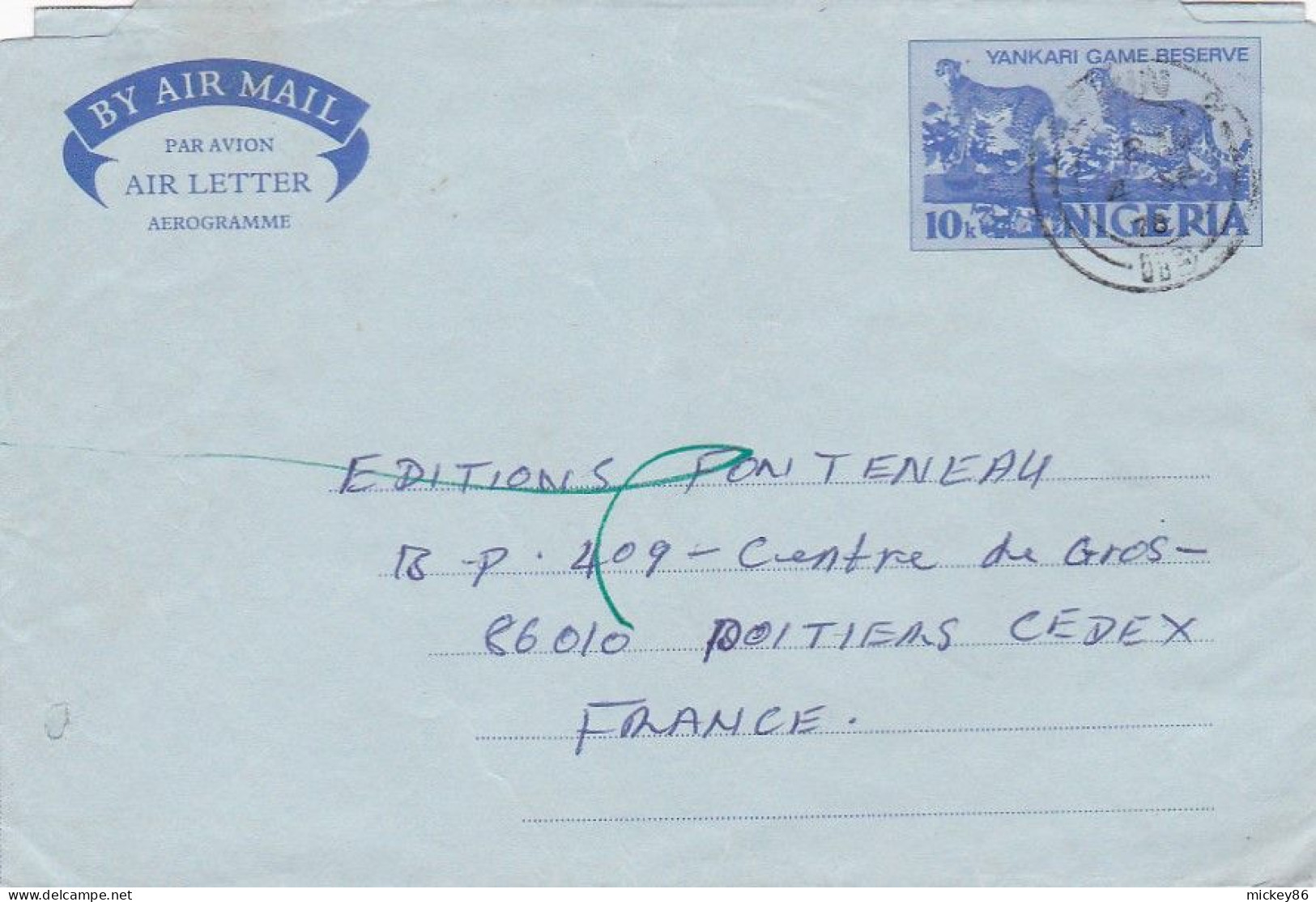 NIGERIA --1978--Entier Aérogramme" Yankari Game Reserve" BENIN CITY   Pour POITIERS (France)...cachet - Nigeria (1961-...)