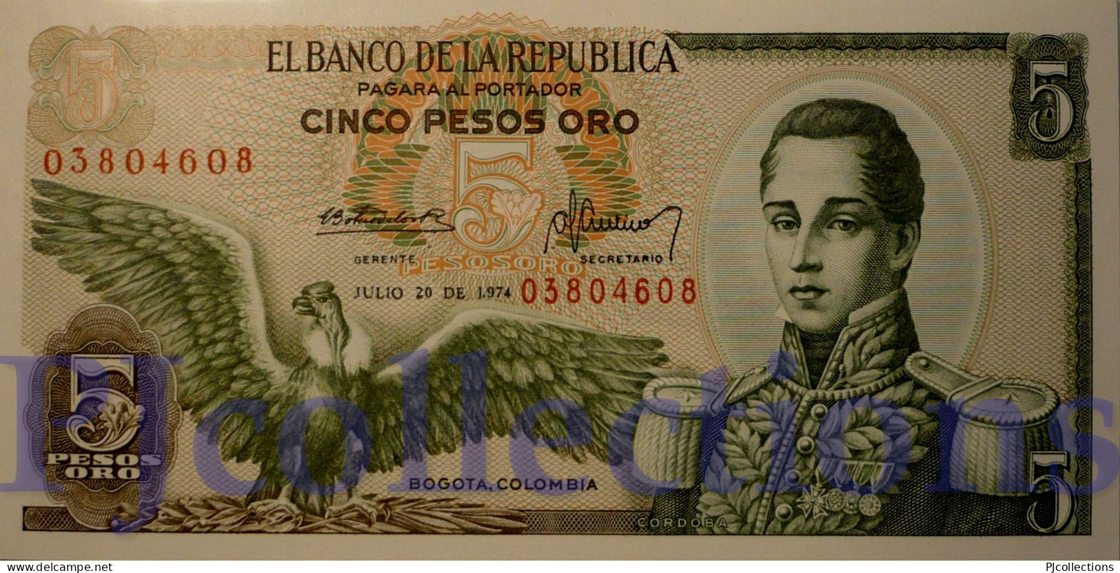 COLOMBIA 5 PESOS ORO 1974 PICK 406e UNC - Colombie