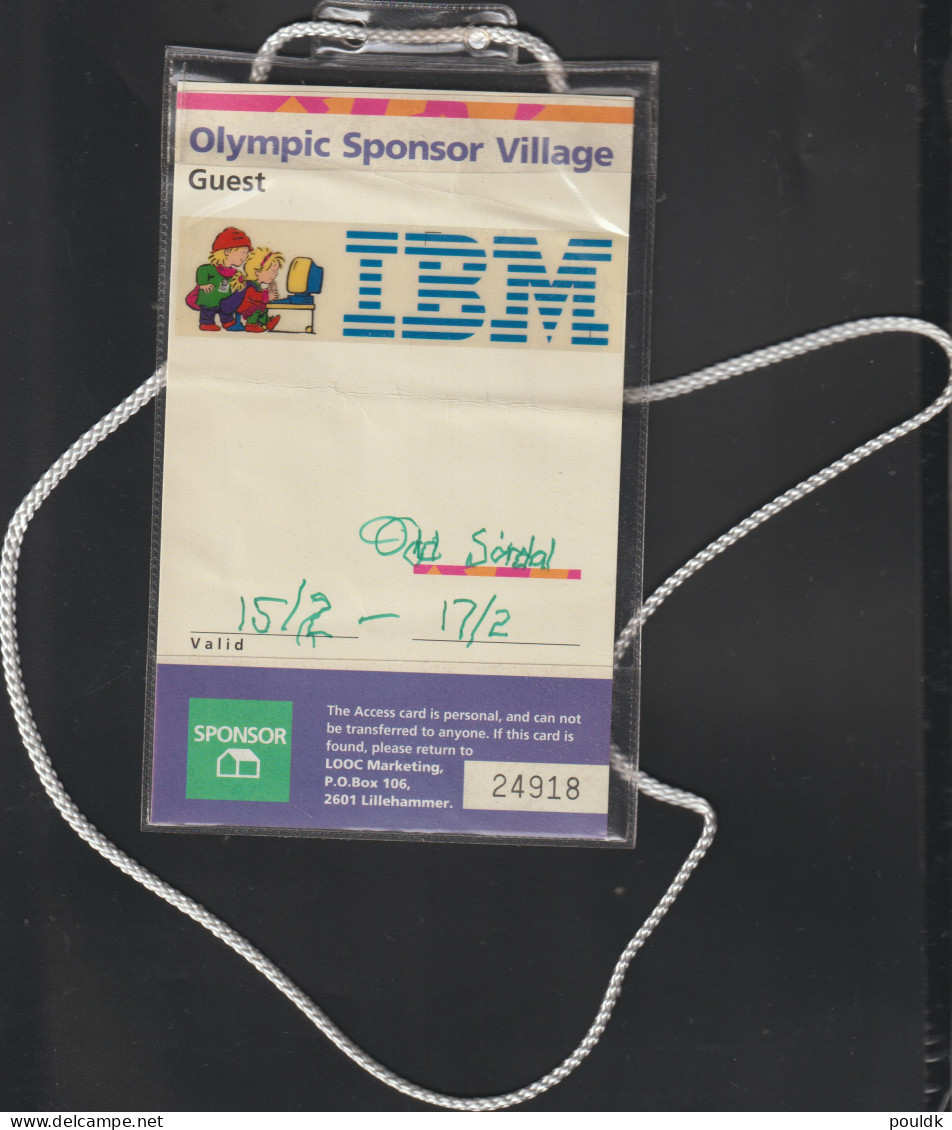 Olympic Games In Lillehammer 1994. Visitors Pass To Sponsor Village - IBM. Postal Weight Approx 50 Gramms. Please - Winter 1994: Lillehammer