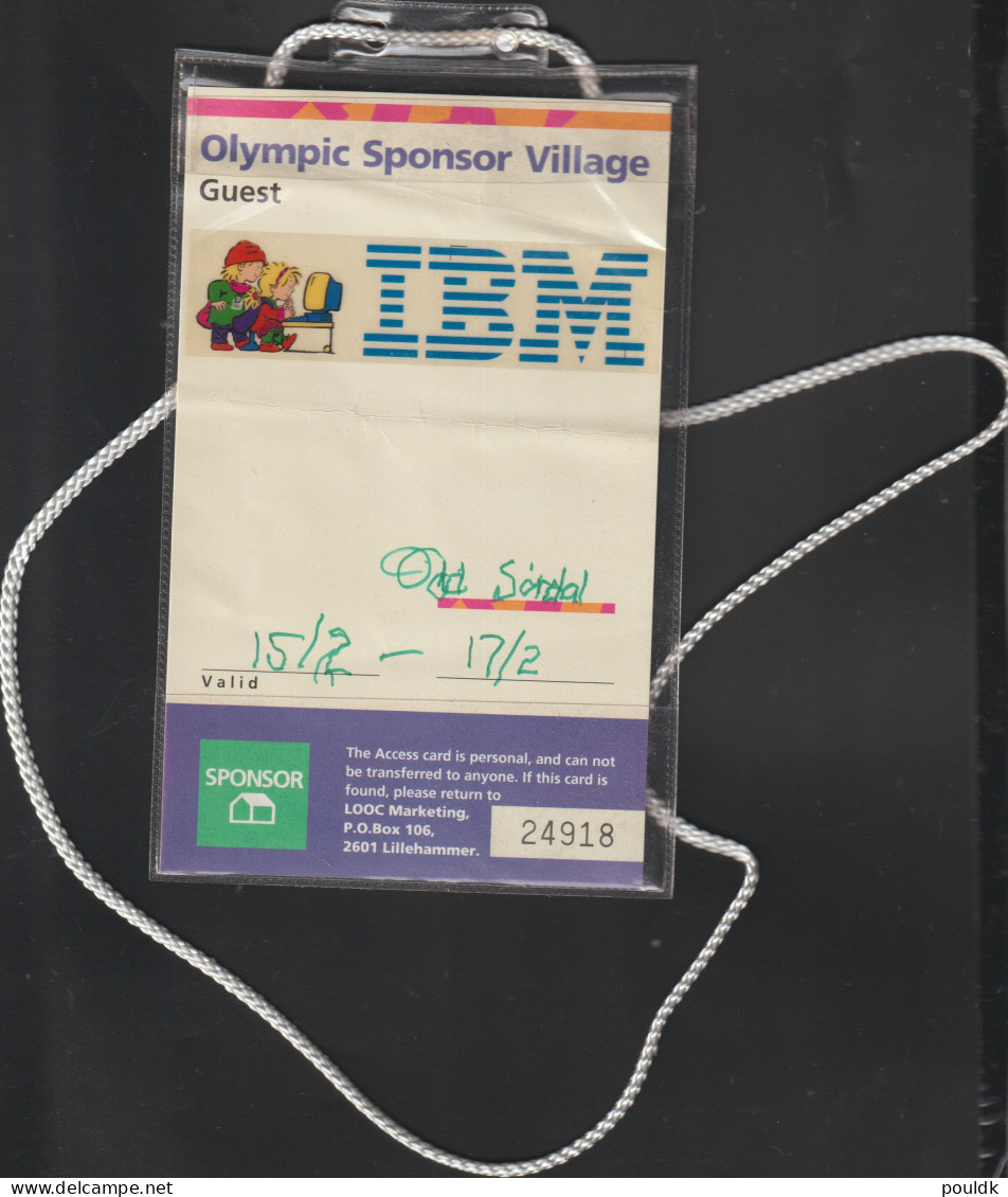 Olympic Games In Lillehammer 1994. Visitors Pass To Sponsor Village - IBM. Postal Weight Approx 50 Gramms. Please - Invierno 1994: Lillehammer
