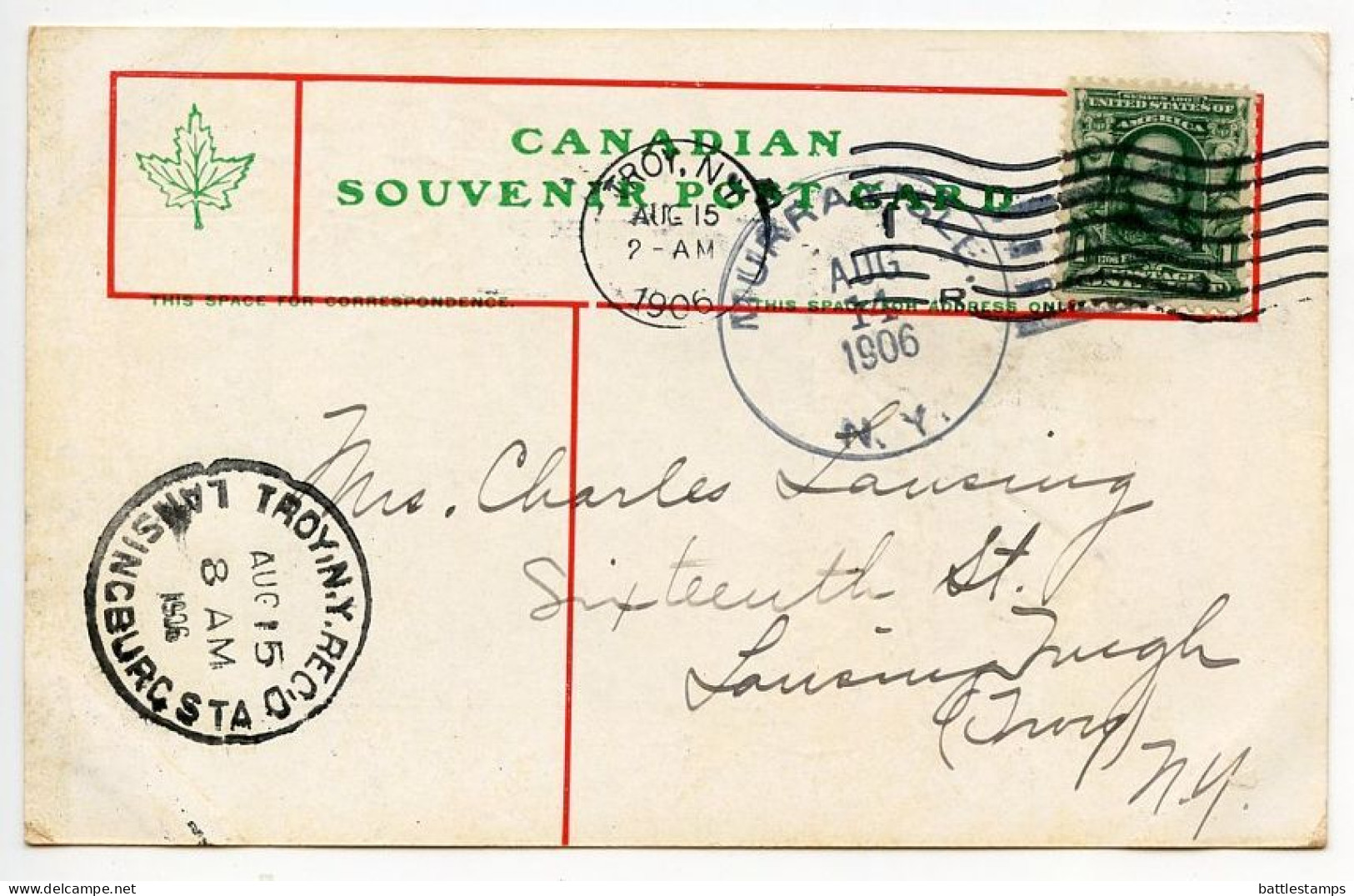 Canada 1906 Postcard Brockville, Ontario - Government Park, Picnic Island; U.S. Stamp & Postmarks - Brockville