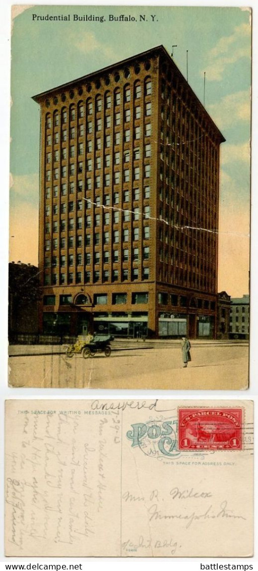 United States 1913 Postcard Buffalo, New York - Prudential Building; Scott Q1 - 1c. Parcel Post Stamp - Buffalo