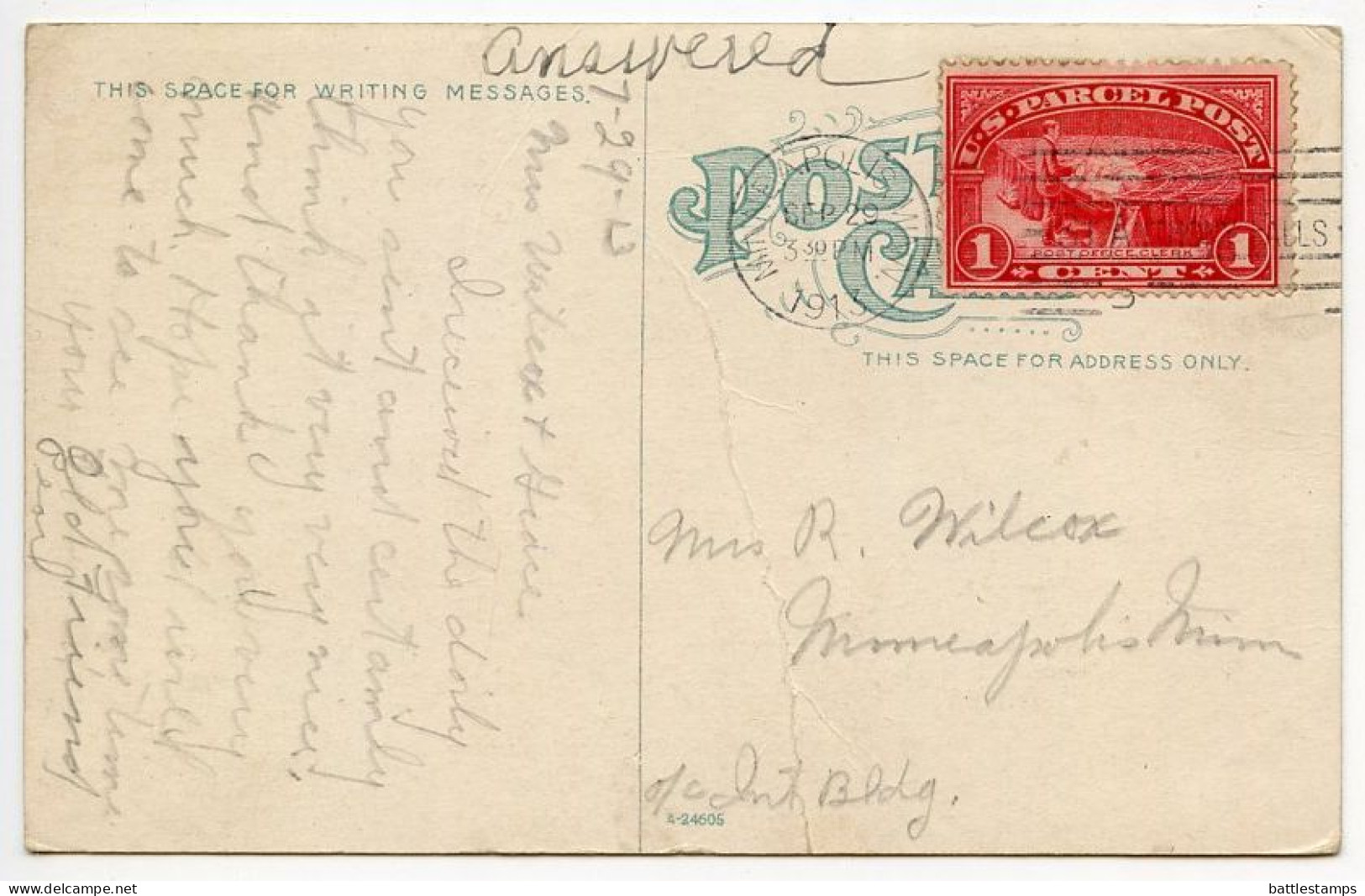 United States 1913 Postcard Buffalo, New York - Prudential Building; Scott Q1 - 1c. Parcel Post Stamp - Buffalo