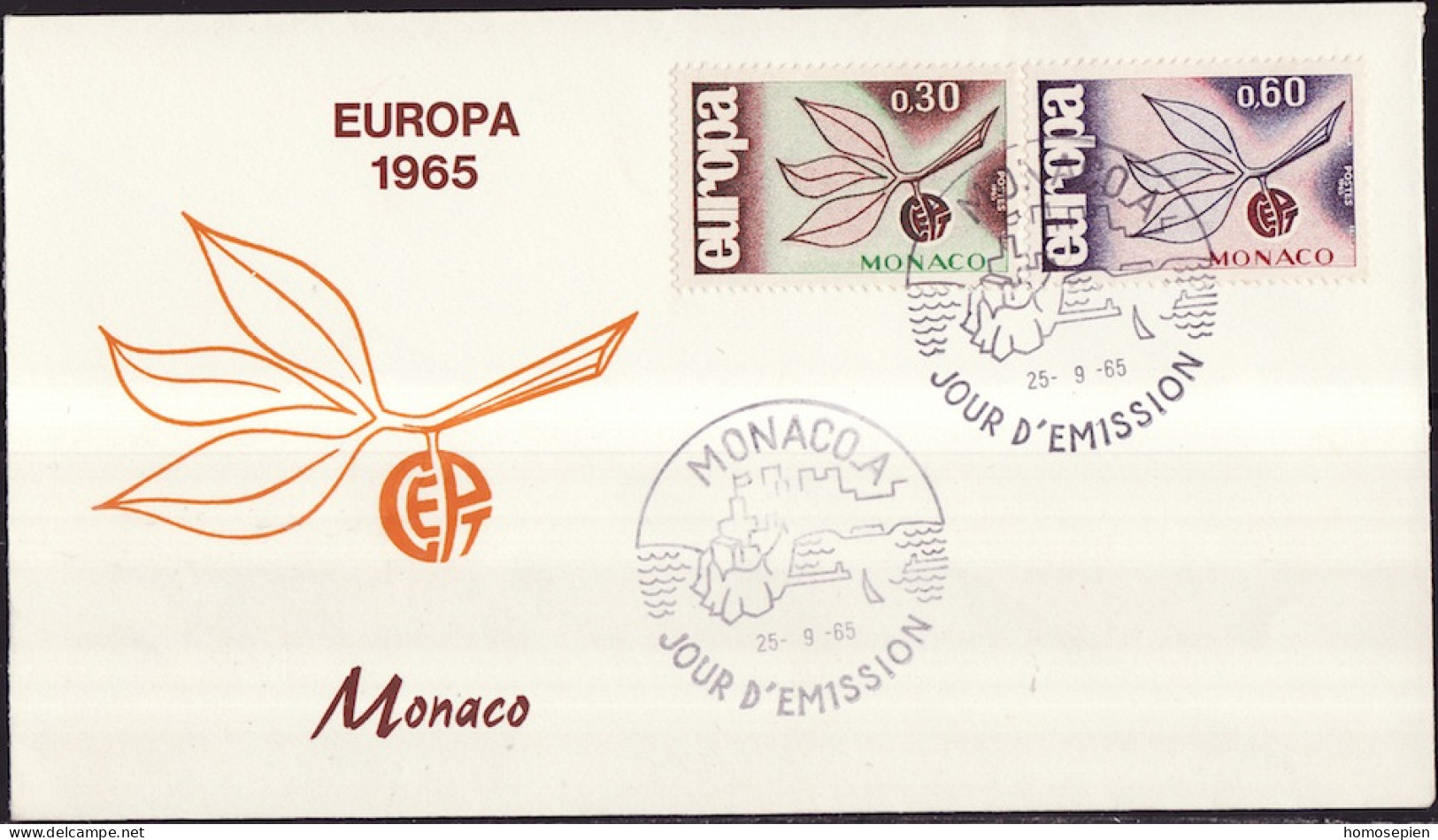 Europa CEPT 1965 Monaco FDC1 1965 Y&T N°675 à 676 - Michel N°810 à 811 - 1965