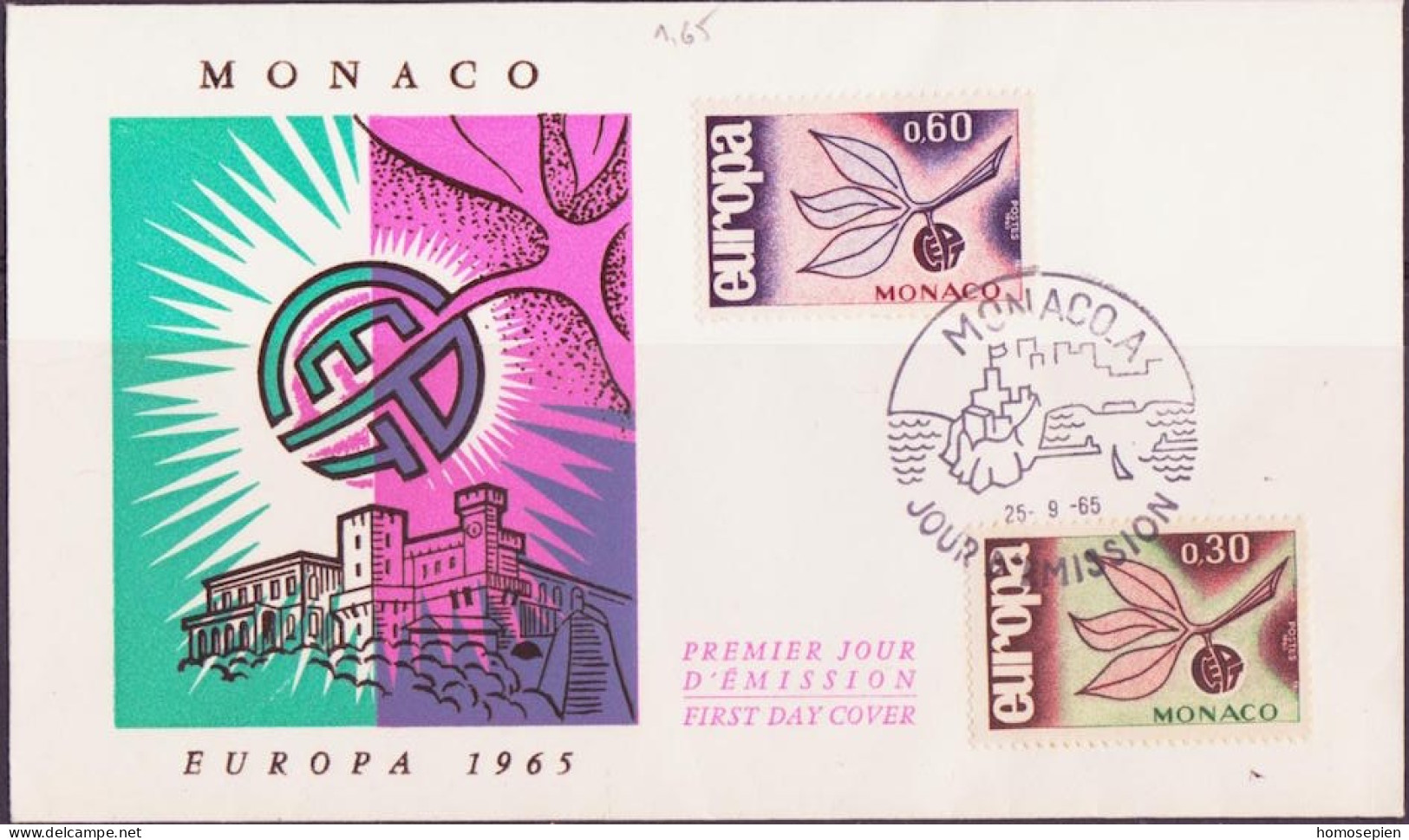 Europa CEPT 1965 Monaco FDC6 1965 Y&T N°675 à 676 - Michel N°810 à 811 - 1965