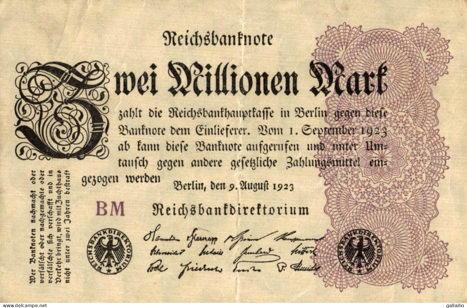 BILLET REICHSANKNOTE ZWEI MILLIONEN MARK - 2 Millionen Mark