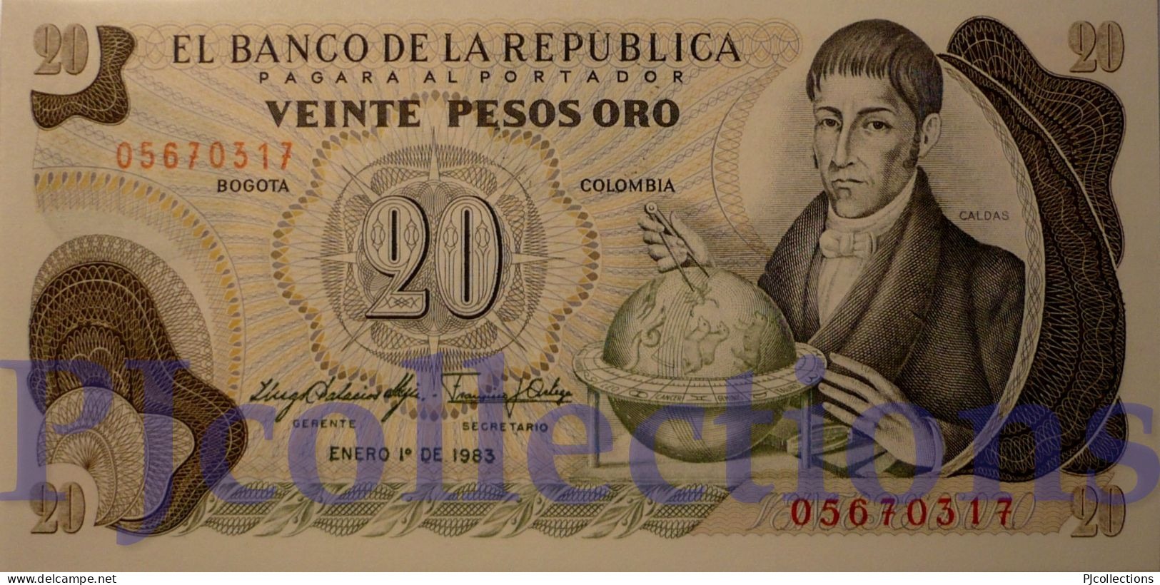 COLOMBIA 20 PESOS ORO 1983 PICK 409d UNC - Colombia