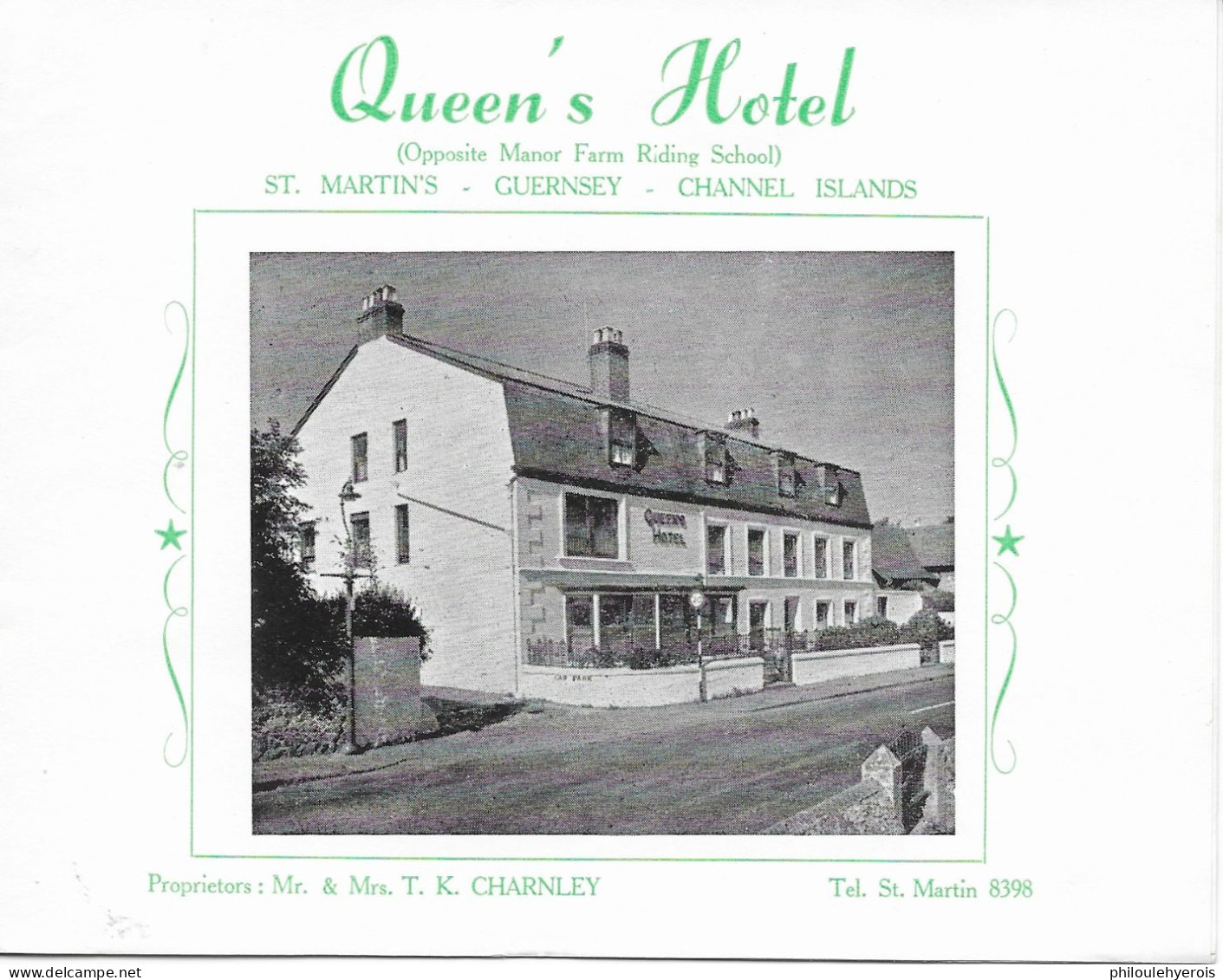 GUERNSEY ST.MARTINS QUEEN'S HOTEL 1958 Dépliant Lettre Tarif Et Enveloppe - Non Classés