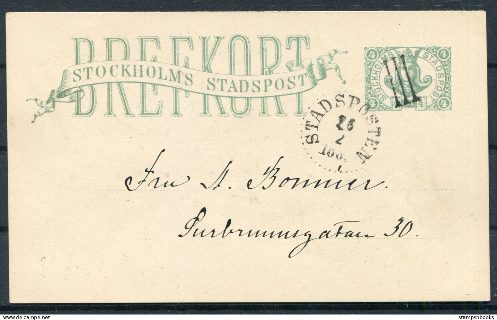 1888 Sweden Stockholm Stadspost Local Post Stationery Postcard - Local Post Stamps