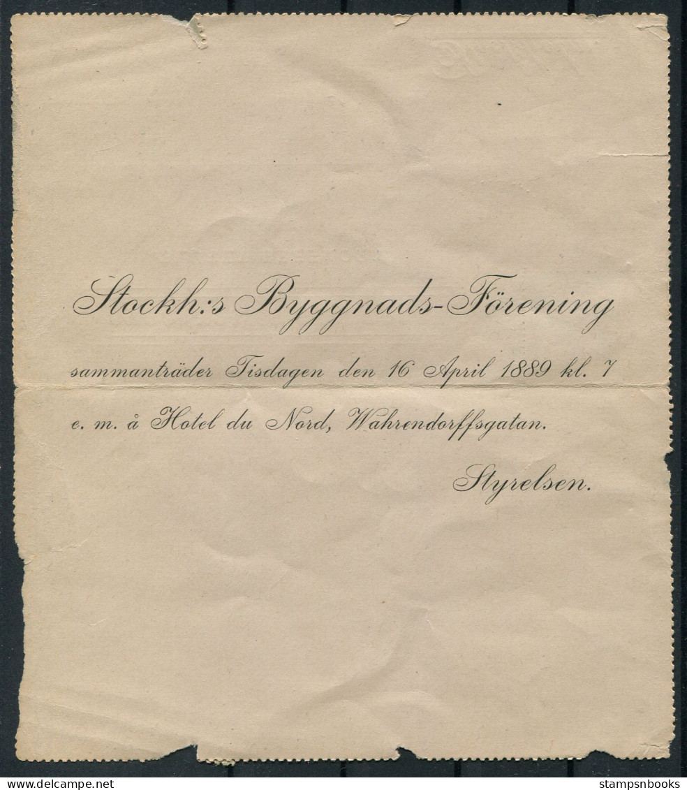 1889 Sweden Stockholm Stadspost Local Post Stationery Lettercard - Emissions Locales