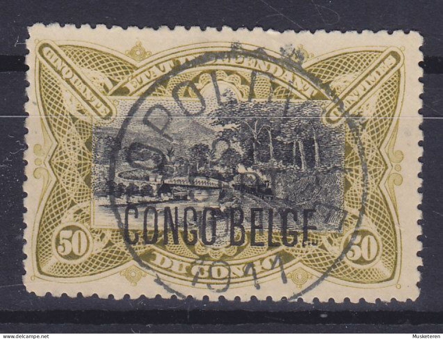 Belgian Congo 1909 Mi. 6 III, 50c. ERROR Variety Surchargé Overprint 'CONGO BELGF.' Deluxe LEOPOLDVILLE Cancel (3 Scans) - Unused Stamps