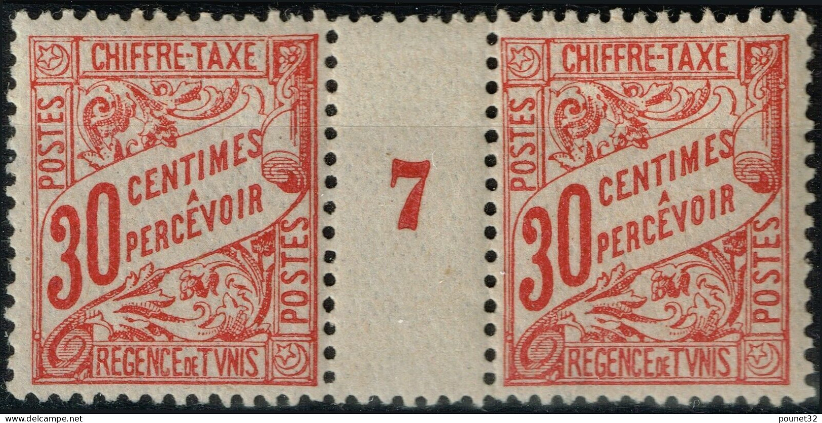 TIMBRE TUNISIE TAXE N° 31 PAIRE MILLESIME 7 NEUVE * GOMME TRACE DE CHARNIERE - Timbres-taxe