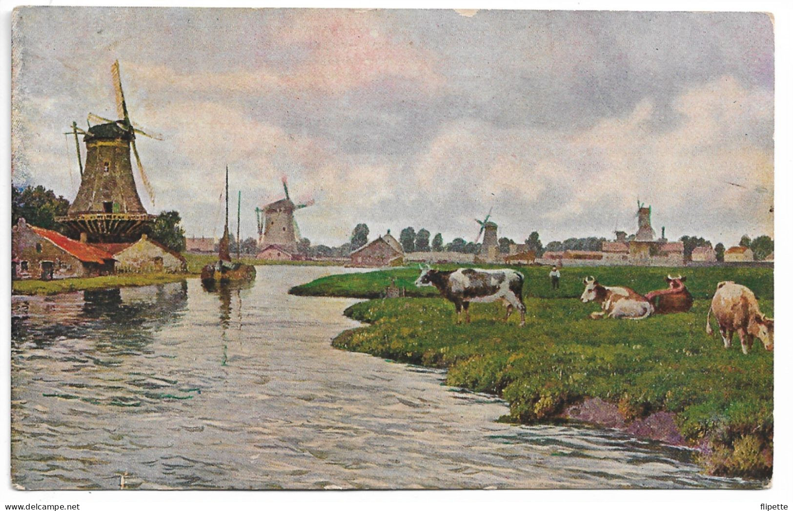 L60F552 -  Hollande - ZAANDAM - Dessin Moulins, Barque Et Vaches -  Edition Chocolaterie D'Aiguebelle - Zaandam