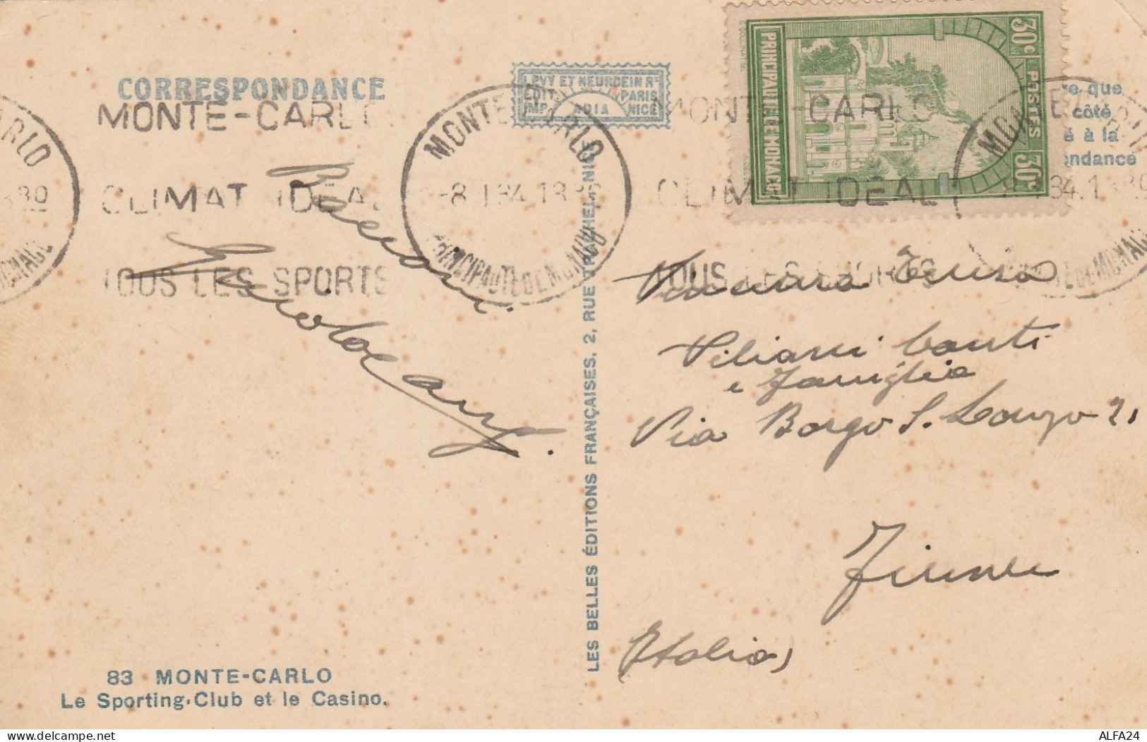 CARTOLINA 1934 REPUBBLICA DI MONACO MONTECARLO (LX360 - Cartas & Documentos