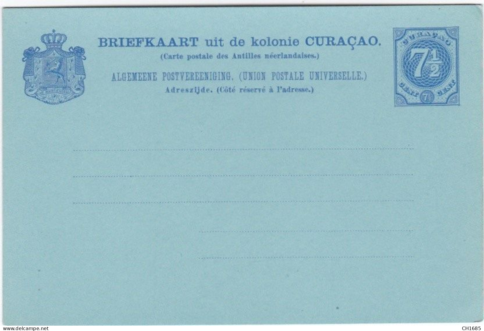 CURACAO :  Entier Postal 7 1/2 Cent Neuf - Antilles