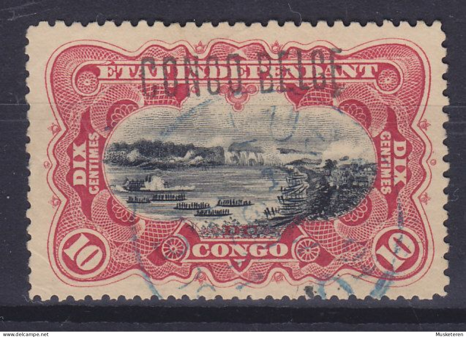 Belgian Congo 1909 Mi. 2 I, 10c. Szene Am Kongo Surchargé Overprint 'CONGO BELGE', (Purple) Cancel (2 Scans) - Oblitérés