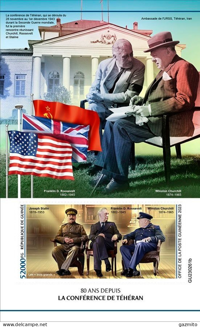 Guinea 2023, WWII, Conference Of Teheran, Churchill, Stalin, Roosevelt, BF IMPERFORATED - Sir Winston Churchill