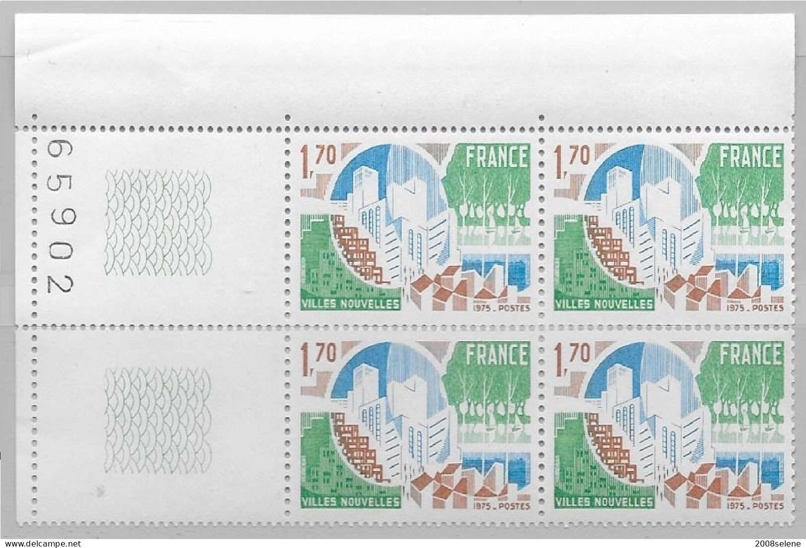 1975 Bloc De 4 Coin Numéroté Villes Nouvelles Neuf ** N°1855 - 1960-1969