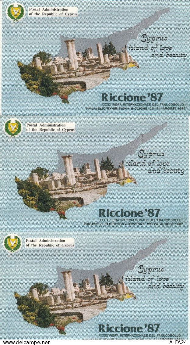 3 CARTOLINE EMESSE DA CIPRO PER RICCIONE 1987 (LY318 - Cartas