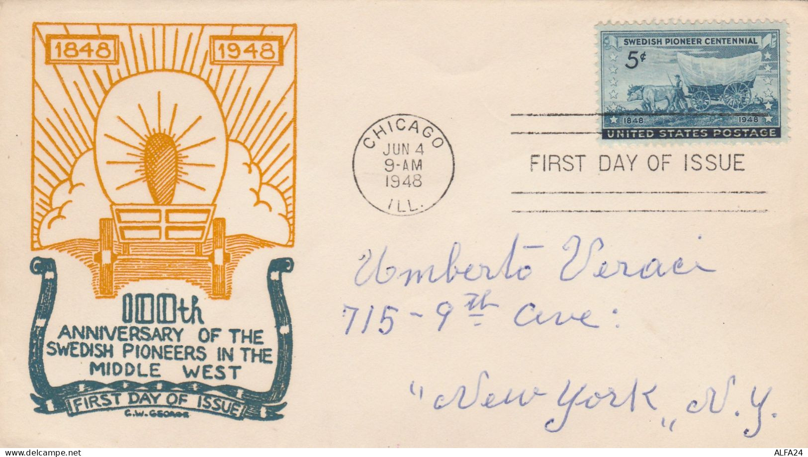 LETTERA 1948 FDC USA SWEDISH PIONEER CENTENNIAL (LY297 - 1941-1950