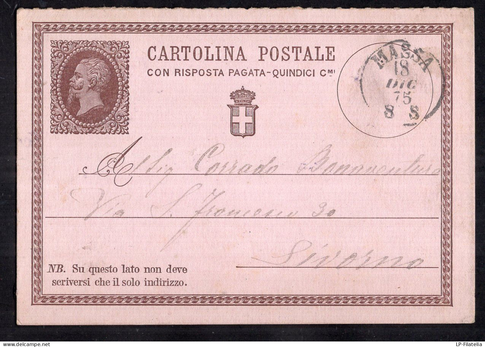 Italia - 1875 - Cartolina Postale Con Risposta Pagata - Entiers Postaux