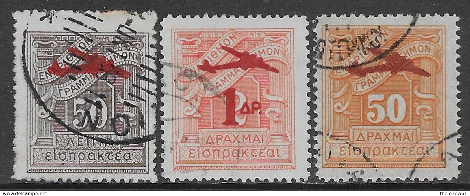 Grecia Greece Hellas 1938-1942 Air Mail Postage-due Overprinted 3val Mi N.412,447,451 US - Usados