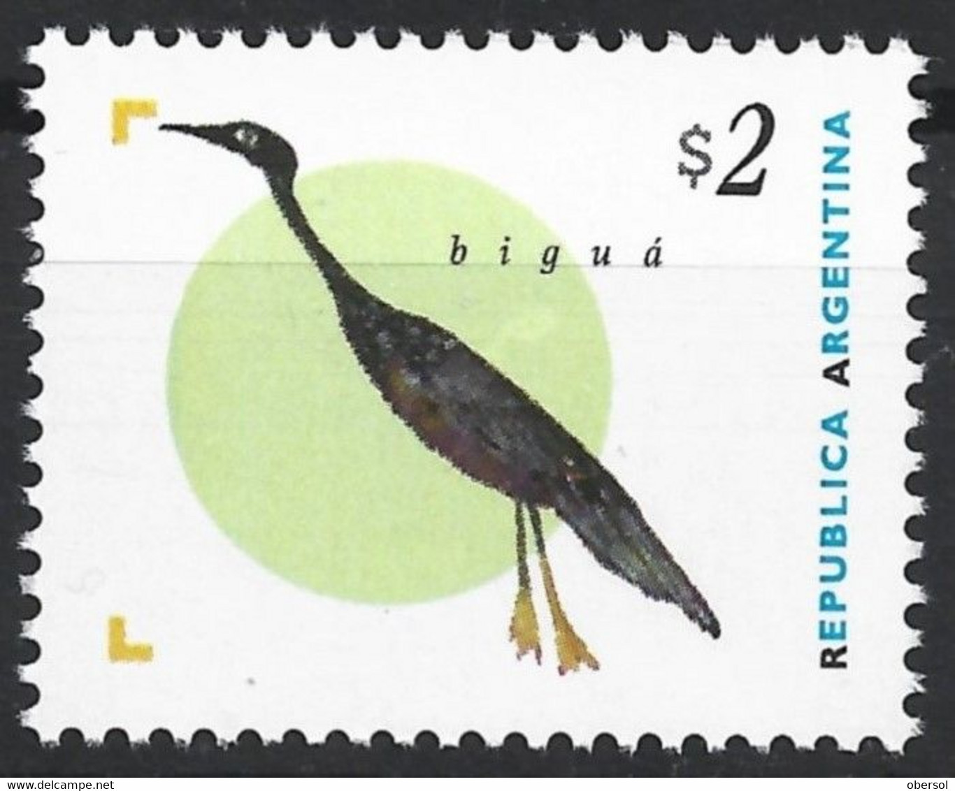 Argentina 1995 Permanent/Definitives Biguá Bird Birds 2 Pesos MNH Stamp  $$ - Neufs