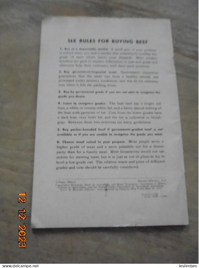 Beef For The Table : How To Select It, How To Use It (Cricular 585) - Burdette Breidenstein And Sleeter Bull 1959 - Nordamerika