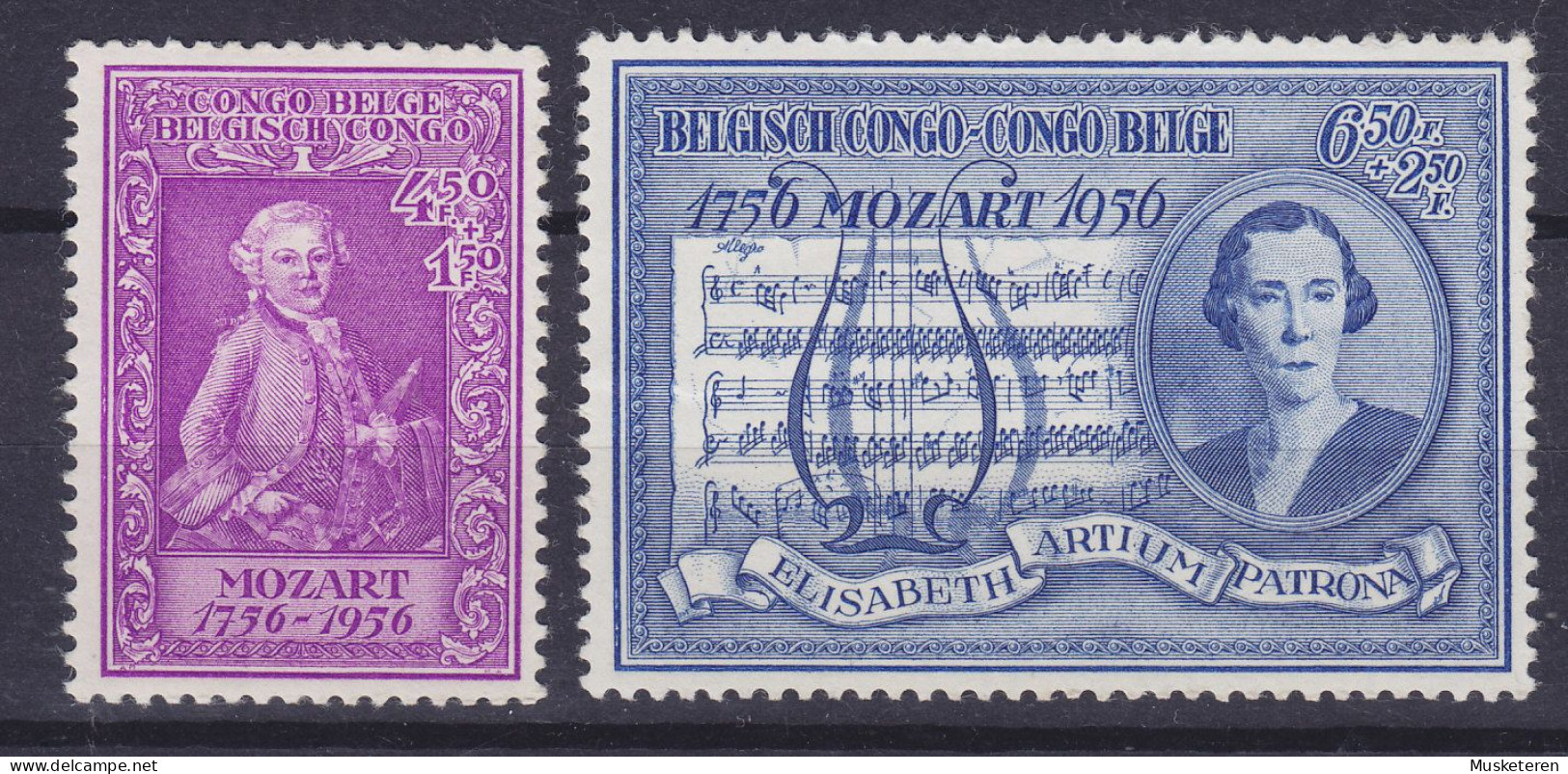 Belgian Congo 1956 Mi. 332-33, Wolfgang Amadeus Mozart Complete Set, MNH** - Nuovi