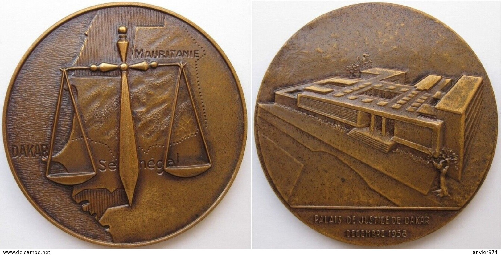 Afrique De L'Ouest Sénégal Médaille En Bronze Inauguration Du Palais De Justice De Dakar Décembre 1958  - Andere & Zonder Classificatie