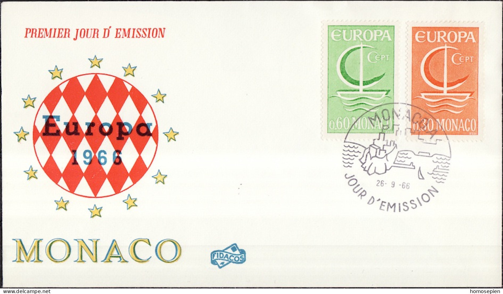 Europa CEPT 1966 Monaco FDC1 Y&T N°698 à 699 - Michel N°835 à 836 - 1966