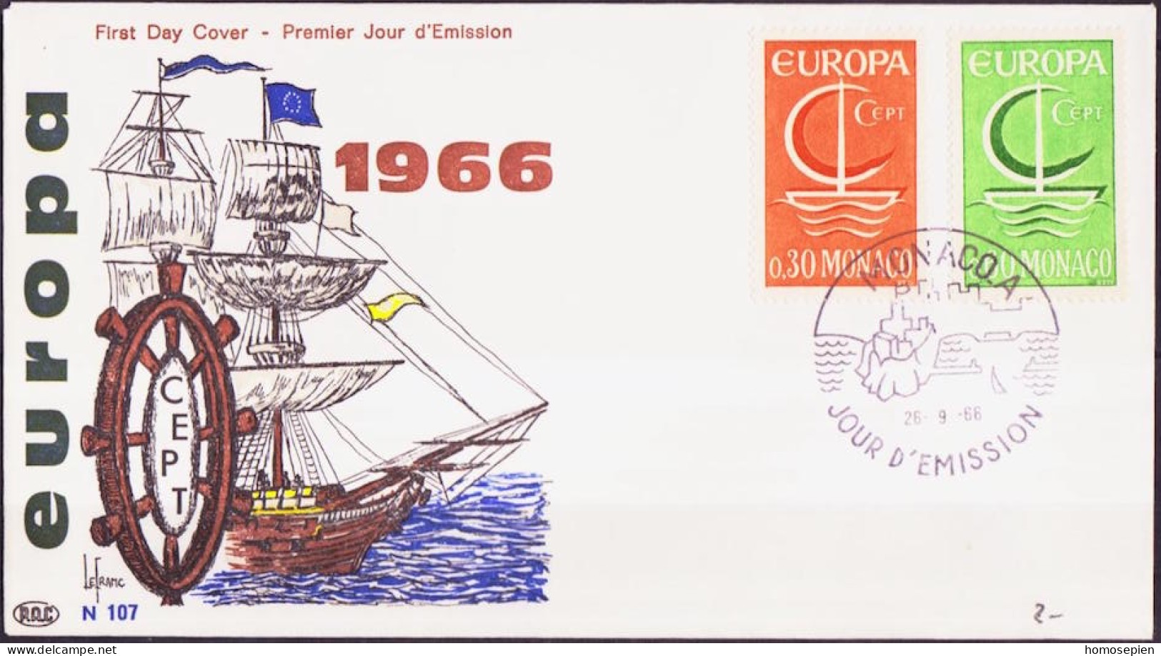 Europa CEPT 1966 Monaco FDC2 Y&T N°698 à 699 - Michel N°835 à 836 - 1966