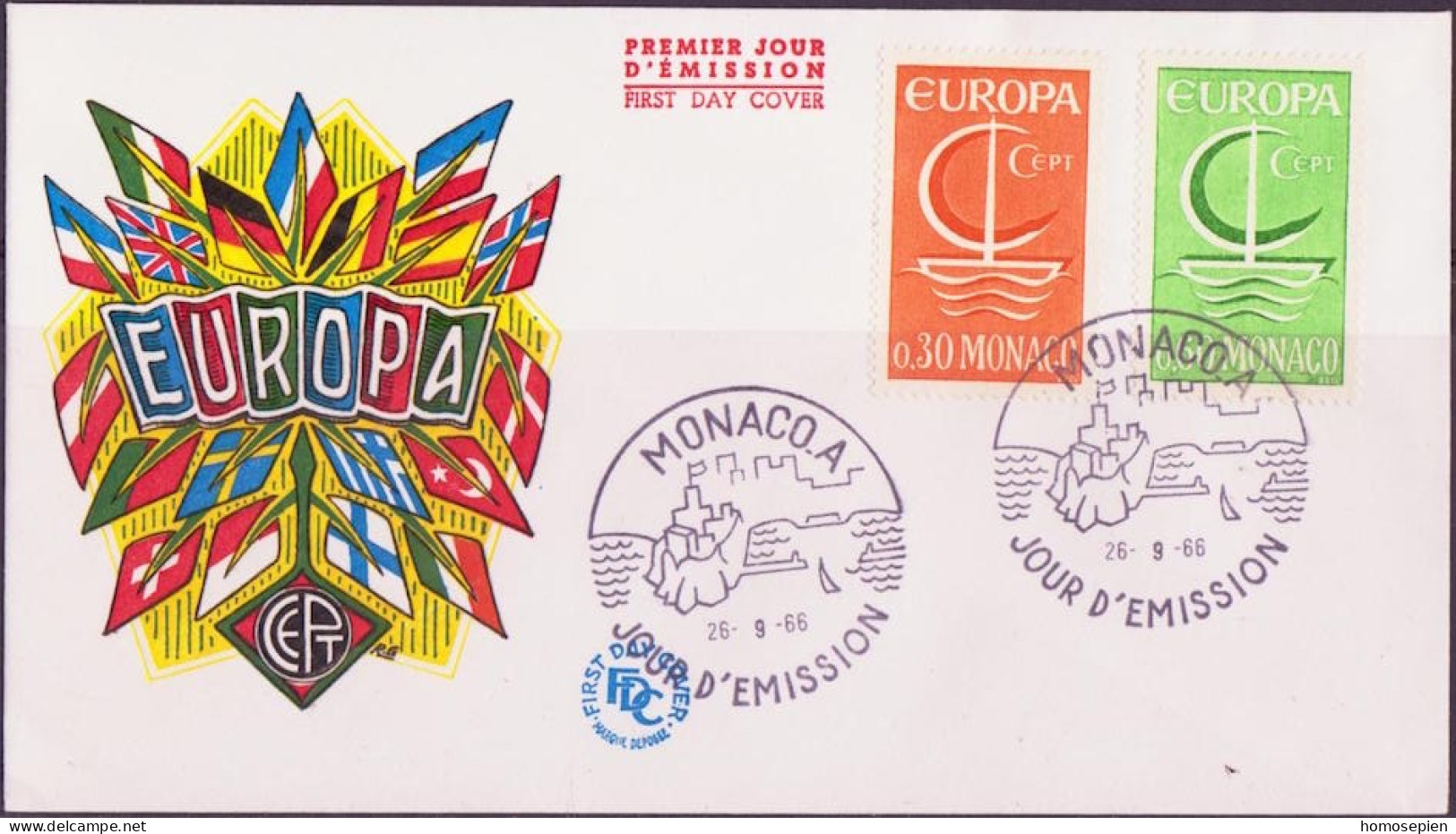 Europa CEPT 1966 Monaco FDC5 Y&T N°698 à 699 - Michel N°835 à 836 - 1966