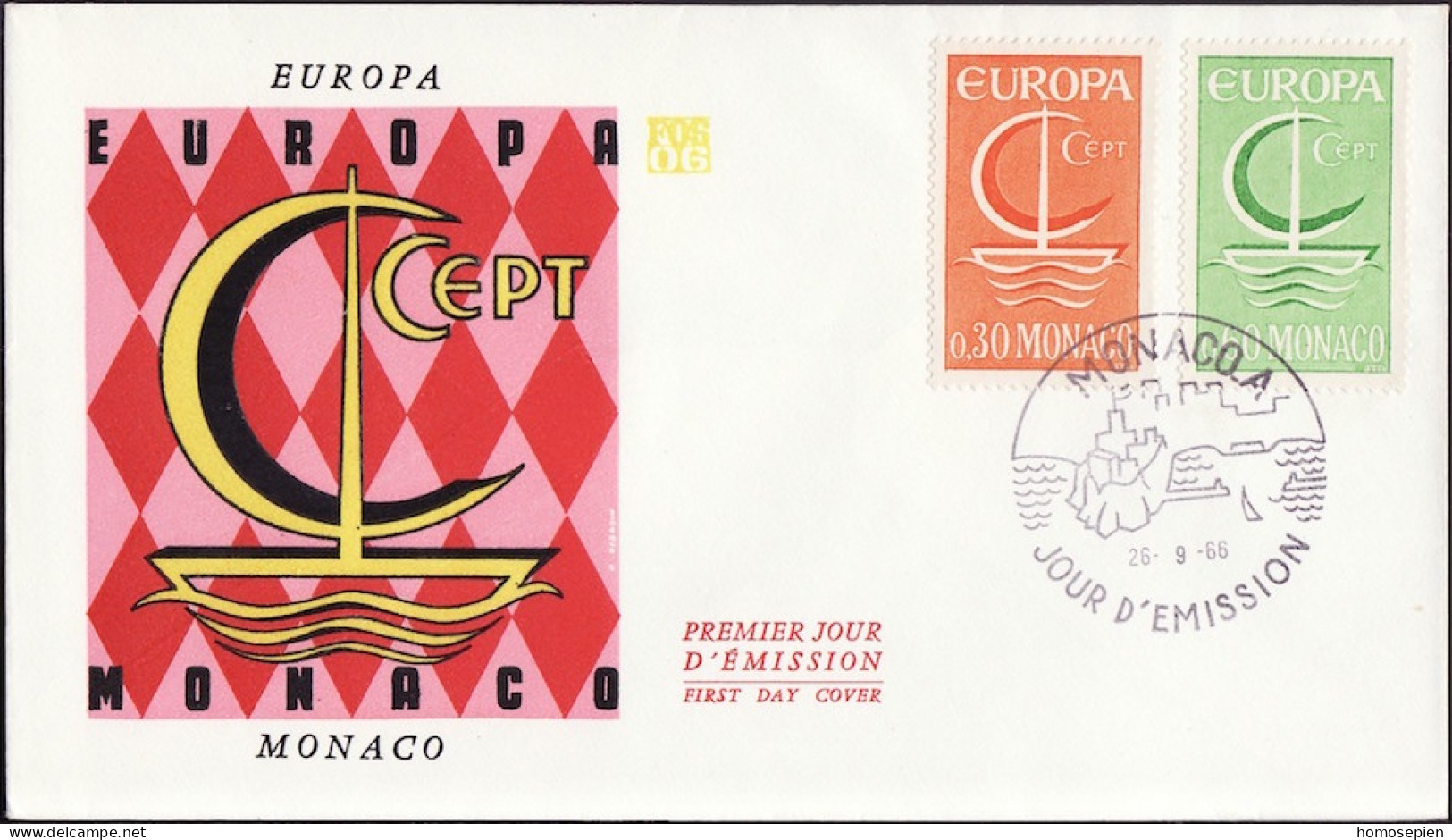 Europa CEPT 1966 Monaco FDC9 Y&T N°698 à 699 - Michel N°835 à 836 - 1966