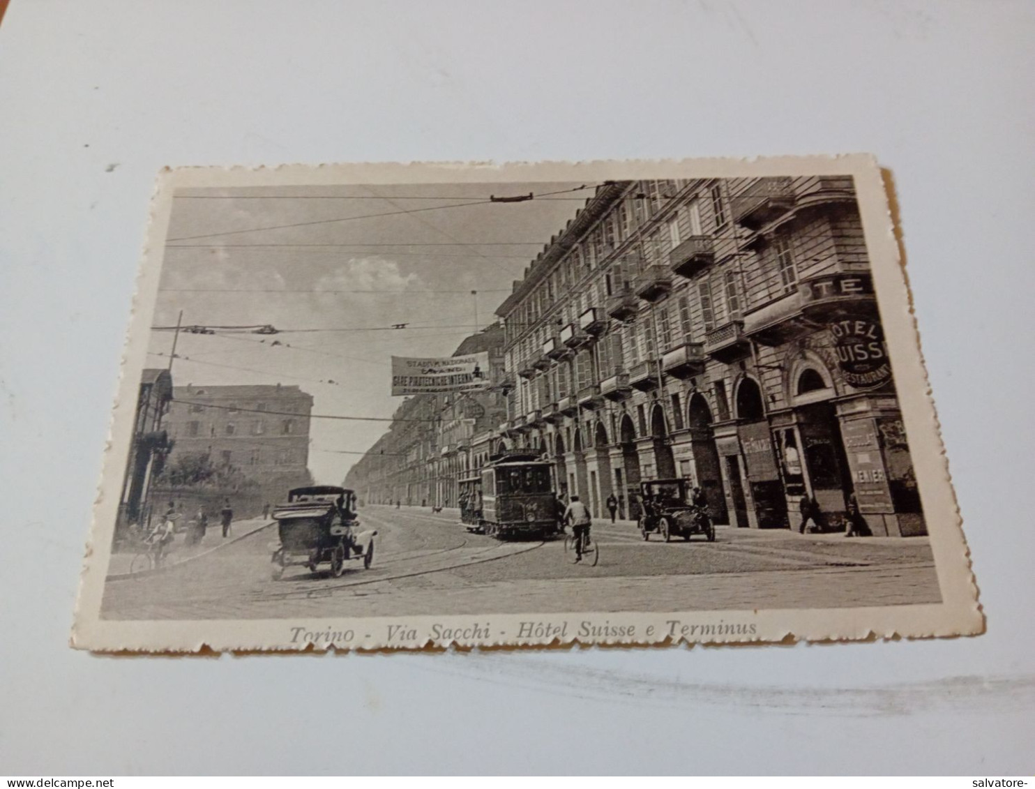 CARTOLINA TORINO- VIA SACCHI - HOTEL SUISSE E TERMINUS- ANNI 30- FORMATO PICCOLO NON VIAGGIATA - Stazione Porta Nuova