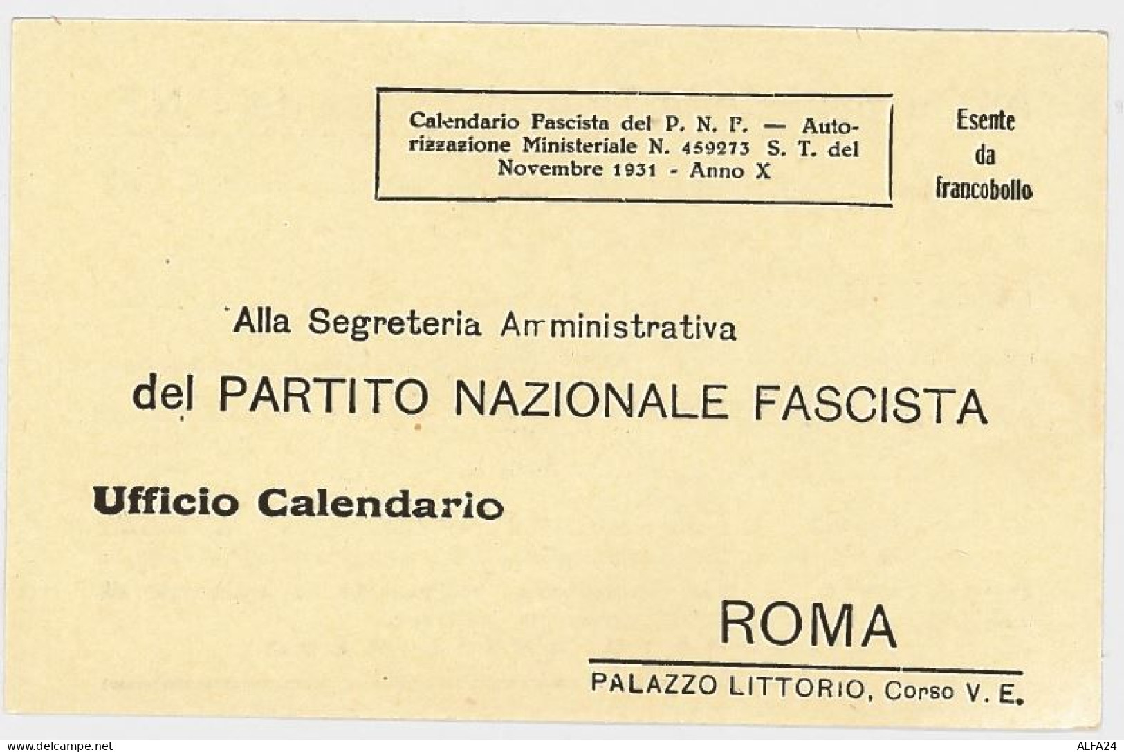 CARTOLINA NON VIAGGIATA SEGRETERIA AMMINISTRATIVA PARTITO NAZIONALE FASCISTA -1931 (RL235 - Partidos Politicos & Elecciones